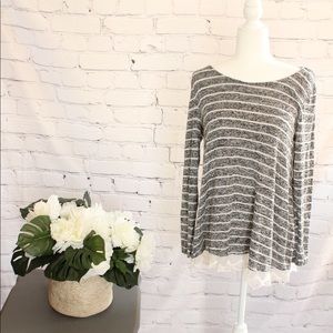 HANNAH striped Lace Hem Sweater
